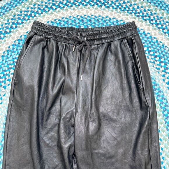 Avec Les Filles Womens Faux Leather Cuffed Joggers Size Medium Black Sporty Edgy - Picture 5 of 11